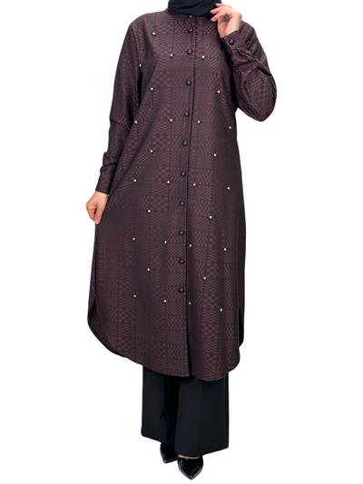 Büyük Beden Ekose Tunik Bordo OTW2103