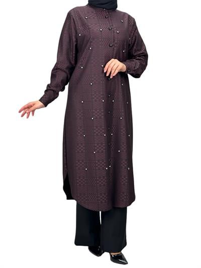 Büyük Beden Ekose Tunik Bordo OTW2103