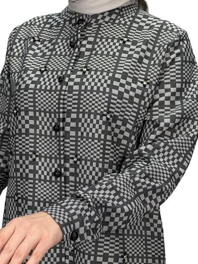 Büyük Beden Ekose Tunik Gri OTW2103