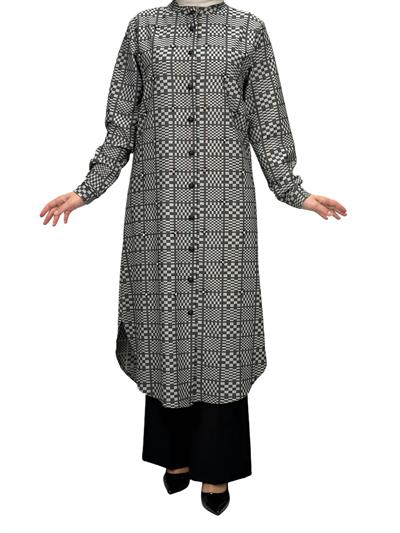 Büyük Beden Ekose Tunik Gri OTW2103