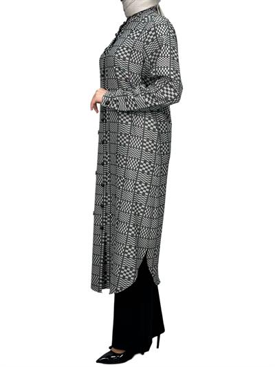 Büyük Beden Ekose Tunik Gri OTW2103