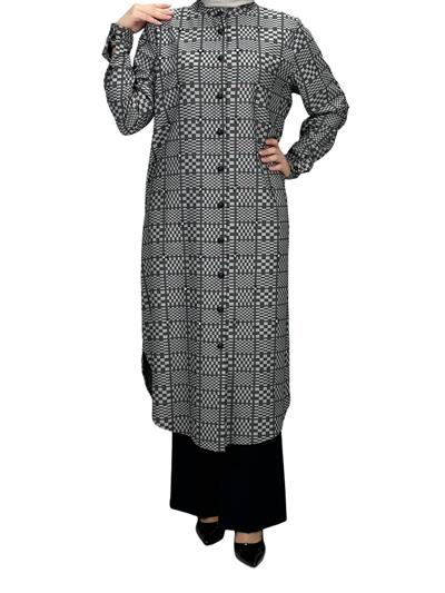 Büyük Beden Ekose Tunik Gri OTW2103