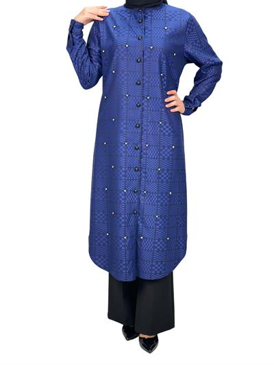 Büyük Beden Ekose Tunik Mavi OTW2103