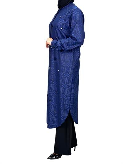 Büyük Beden Ekose Tunik Mavi OTW2103