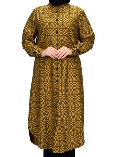 Büyük Beden Ekose Tunik Sarı OTW2103