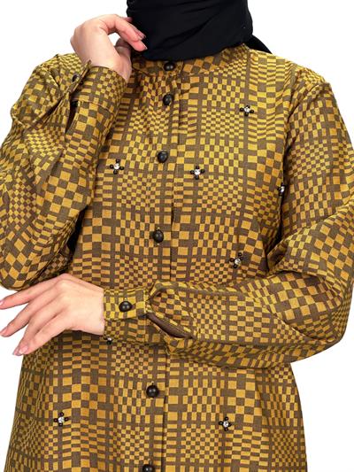 Büyük Beden Ekose Tunik Sarı OTW2103