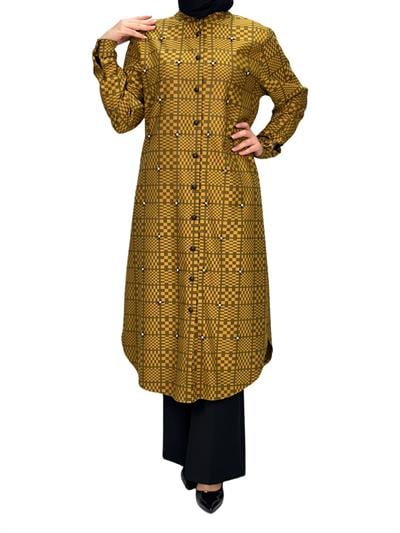 Büyük Beden Ekose Tunik Sarı OTW2103