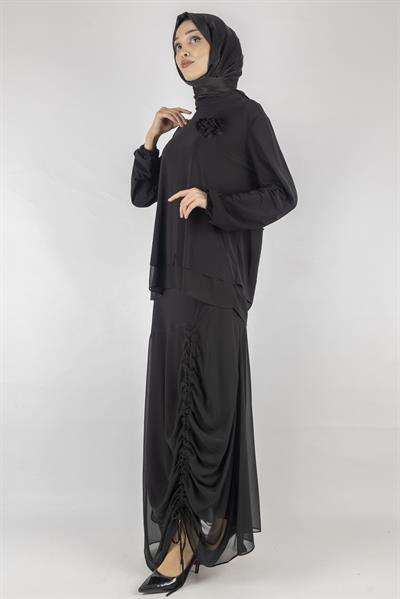 Büyük Beden Etekli Takım Siyah OTW1057