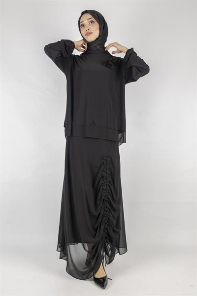 Büyük Beden Etekli Takım Siyah OTW1057