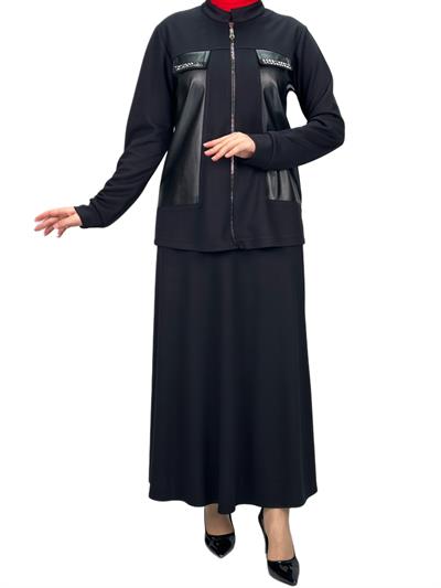 Büyük Beden Etekli Takım Siyah OTW2125