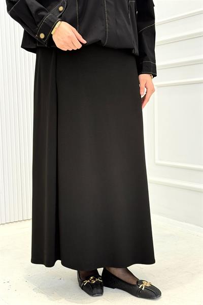 Büyük Beden Fermuar Detaylı Tesettür Etek Siyah OTW4352