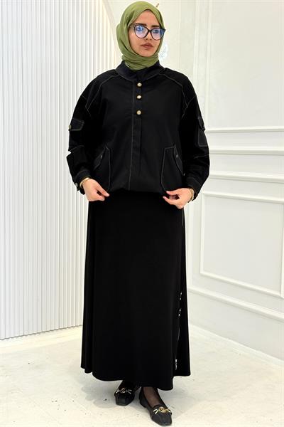 Büyük Beden Fermuar Detaylı Tesettür Etek Siyah OTW4352