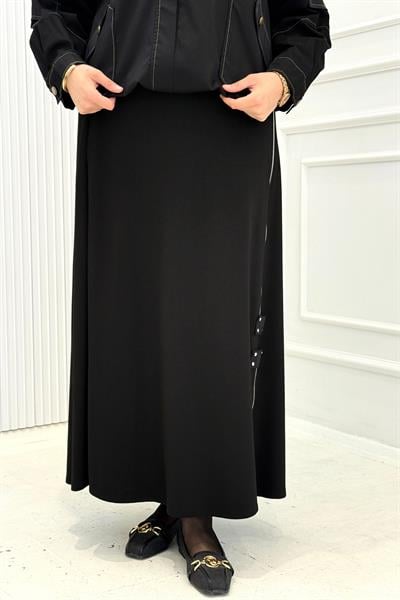 Büyük Beden Fermuar Detaylı Tesettür Etek Siyah OTW4352