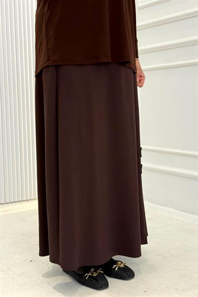 Büyük Beden Fermuar Detaylı Tesettür Etek Kahve OTW4352