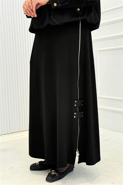 Büyük Beden Fermuar Detaylı Tesettür Etek Siyah OTW4352