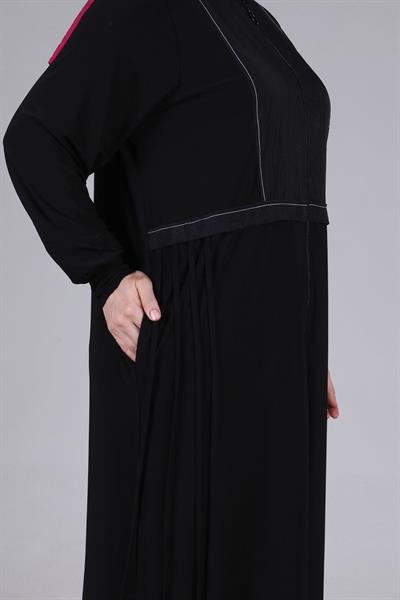 Büyük Beden Fermuarlı Ferace Siyah OTW2810