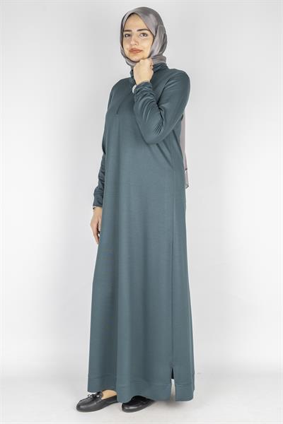 Büyük Beden Fermuarlı Penye Elbise Petrol OTW2201