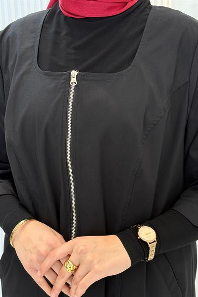 Büyük Beden Fermuarlı Tesettür Kap Siyah OTW9574