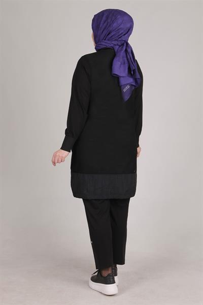 Büyük Beden File Ceketli Pantolonlu Takım Siyah OTW70014