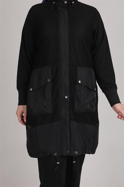 Büyük Beden File Ceketli Pantolonlu Takım Siyah OTW70014