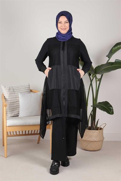 Büyük Beden File Ceketli Takım Siyah OTW70005