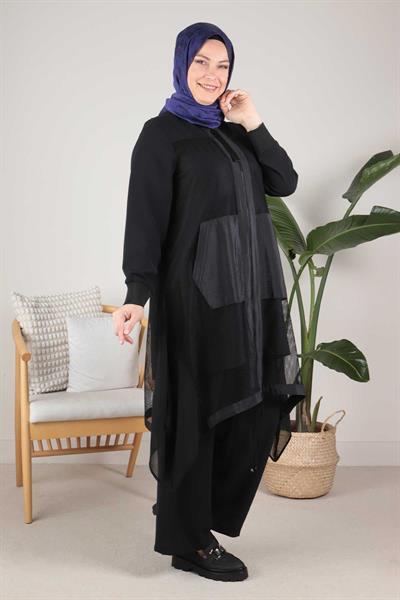 Büyük Beden File Ceketli Takım Siyah OTW70005