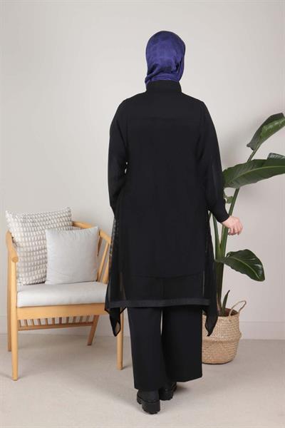 Büyük Beden File Ceketli Takım Siyah OTW70005