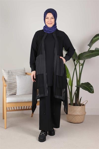 Büyük Beden File Ceketli Takım Siyah OTW70005