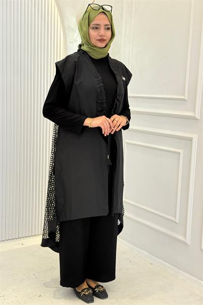 Büyük Beden File Detaylı Yelek Siyah OTW1863