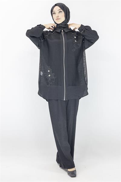 Büyük Beden Fileli Takım Siyah OTW44845