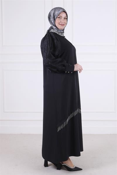 Büyük Beden Gizli Düğmeli Abaya Siyah OTW65010