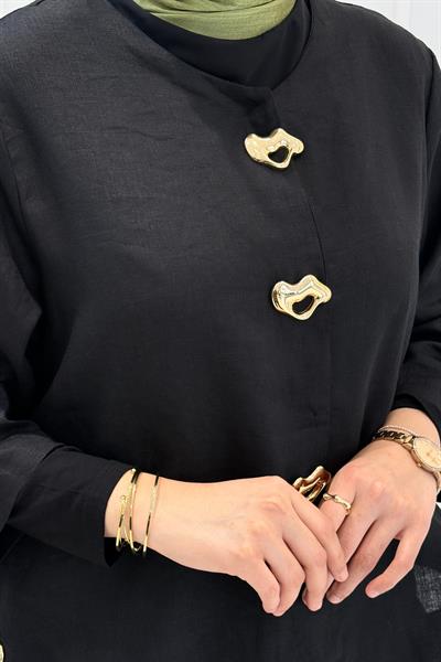 Büyük Beden Gold Düğmeli Etekli Takım Siyah OTW9506