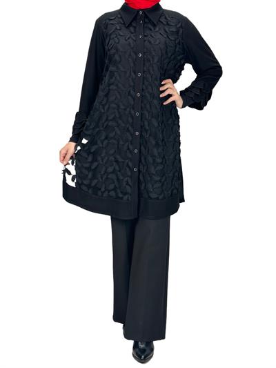 Büyük Beden Gömlek-İçlik İkili Takım Siyah OTW43814