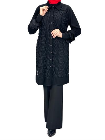 Büyük Beden Gömlek-İçlik İkili Takım Siyah OTW43814