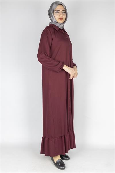 Büyük Beden Gömlek Yaka Elbise Bordo OTW2207