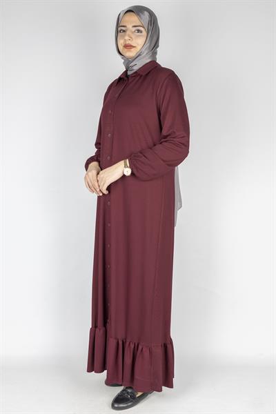 Büyük Beden Gömlek Yaka Elbise Bordo OTW2207