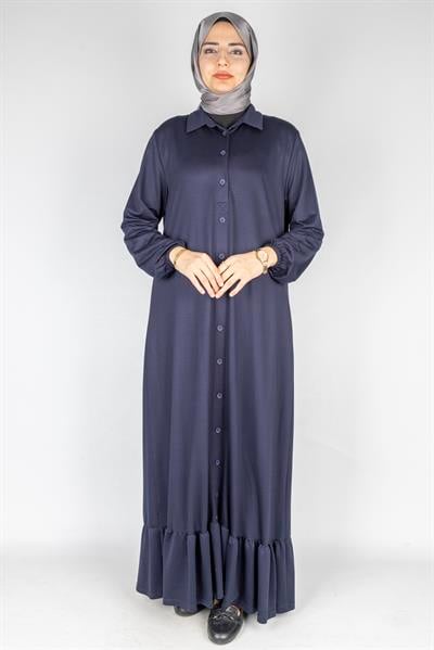 Büyük Beden Gömlek Yaka Elbise Lacivert OTW2207