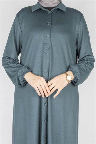 Büyük Beden Gömlek Yaka Elbise Petrol OTW2207