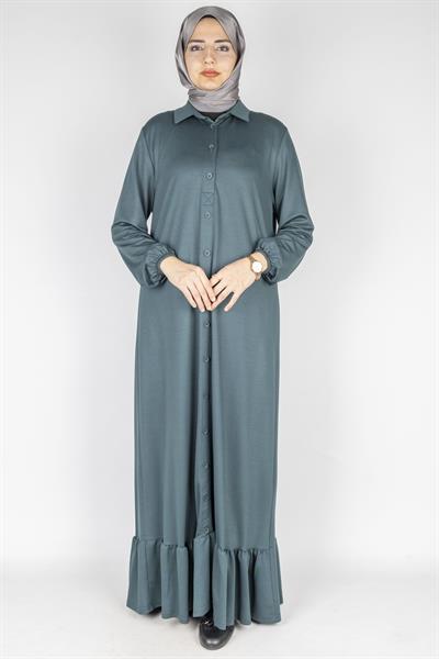 Büyük Beden Gömlek Yaka Elbise Petrol OTW2207