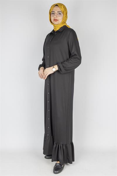 Büyük Beden Gömlek Yaka Elbise Siyah OTW2207