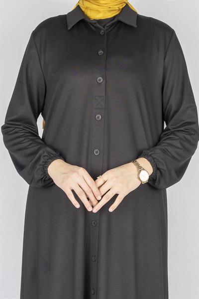Büyük Beden Gömlek Yaka Elbise Siyah OTW2207