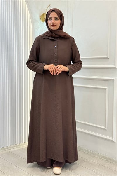 Büyük Beden Gömlek Yaka Modal Elbise Kahve OTW2266