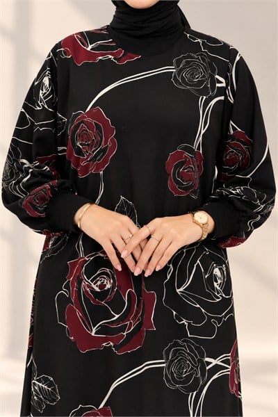 Büyük Beden Gül Desenli Elbise & Tunik Desenli OTW4330