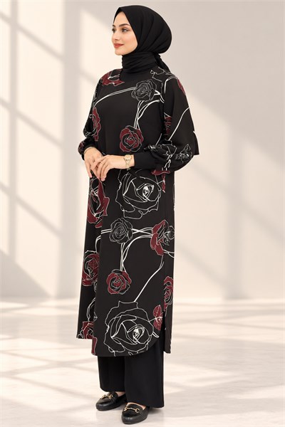Büyük Beden Gül Desenli Elbise & Tunik Desenli OTW4330