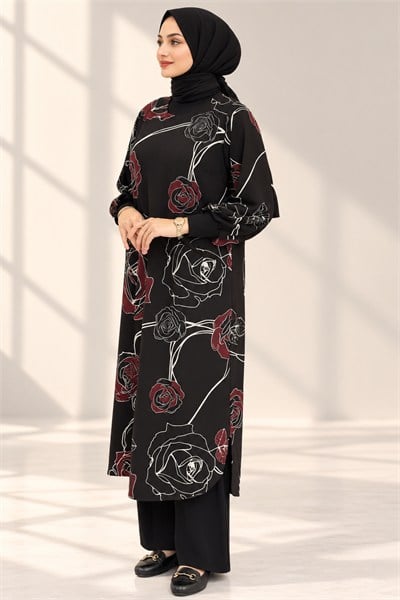Büyük Beden Gül Desenli Elbise & Tunik Desenli OTW4330