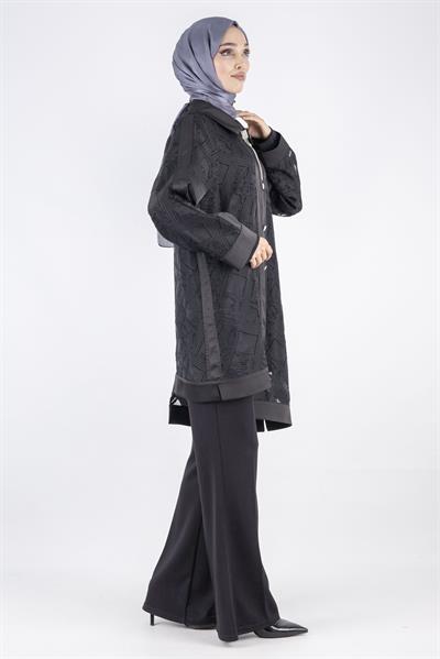 Büyük Beden İçlik ve Yakma Ceket İkili Takım Siyah OTW3006