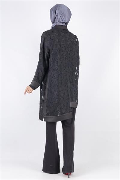 Büyük Beden İçlik ve Yakma Ceket İkili Takım Siyah OTW3006