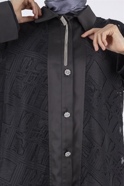 Büyük Beden İçlik ve Yakma Ceket İkili Takım Siyah OTW3006