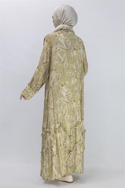 Büyük Beden İçlikli Tropikal Desenli Elbise Yeşil OTW5866