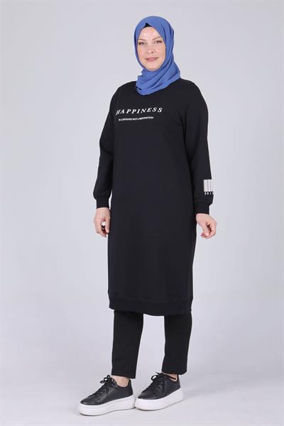 Büyük Beden İki İplik Tunik Siyah OTW2046